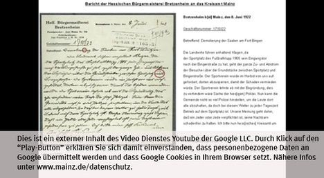 Die Landeshauptstadt Mainz nutzt den Video-Dienst Youtube. Vor einem Klick auf den Play-Button empfängt Youtube keine Daten und setzt keine Cookies. Nähere Informationen über Youtube finden Sie in den Datenschutzinformationen zu unserem Youtube-Kanal: www.mainz.de/datenschutz