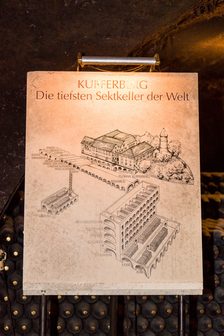 Informationsschild "Die tiefsten Sektkeller der Welt"