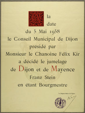 Partnerschafsturkunde Mainz-Dijon 1958